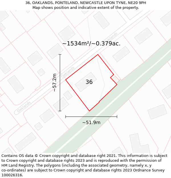 36, OAKLANDS, PONTELAND, NEWCASTLE UPON TYNE, NE20 9PH: Plot and title map