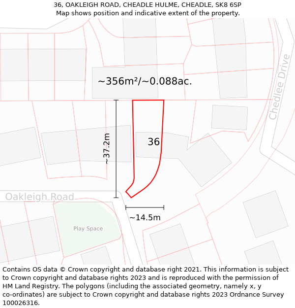 36, OAKLEIGH ROAD, CHEADLE HULME, CHEADLE, SK8 6SP: Plot and title map