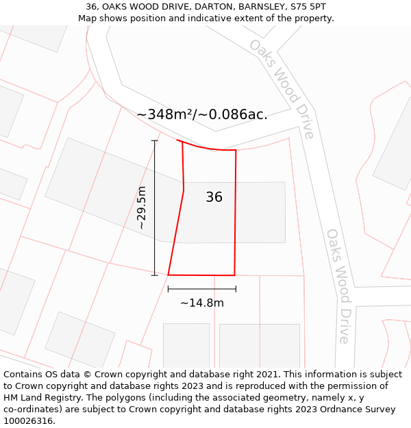 36, OAKS WOOD DRIVE, DARTON, BARNSLEY, S75 5PT: Plot and title map