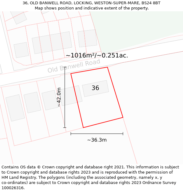 36, OLD BANWELL ROAD, LOCKING, WESTON-SUPER-MARE, BS24 8BT: Plot and title map