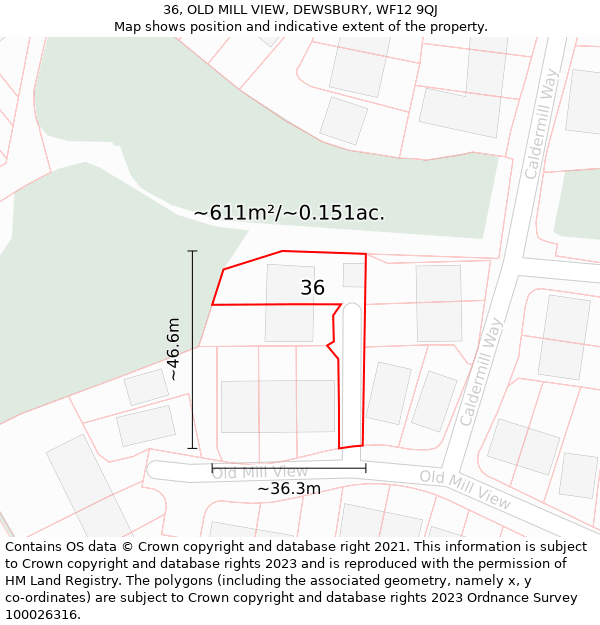 36, OLD MILL VIEW, DEWSBURY, WF12 9QJ: Plot and title map