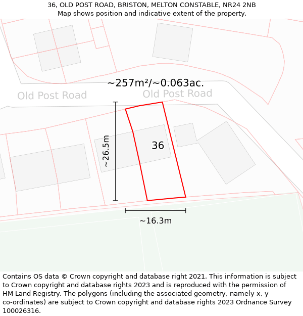 36, OLD POST ROAD, BRISTON, MELTON CONSTABLE, NR24 2NB: Plot and title map