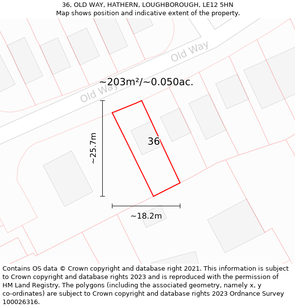 36, OLD WAY, HATHERN, LOUGHBOROUGH, LE12 5HN: Plot and title map