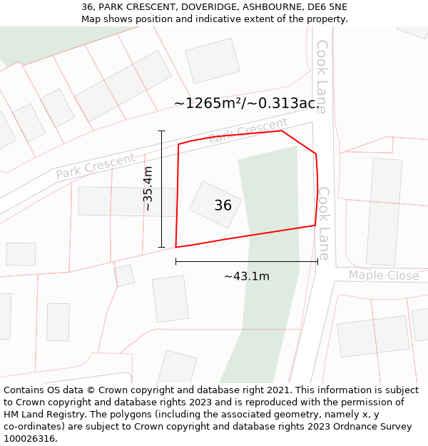 36, PARK CRESCENT, DOVERIDGE, ASHBOURNE, DE6 5NE: Plot and title map