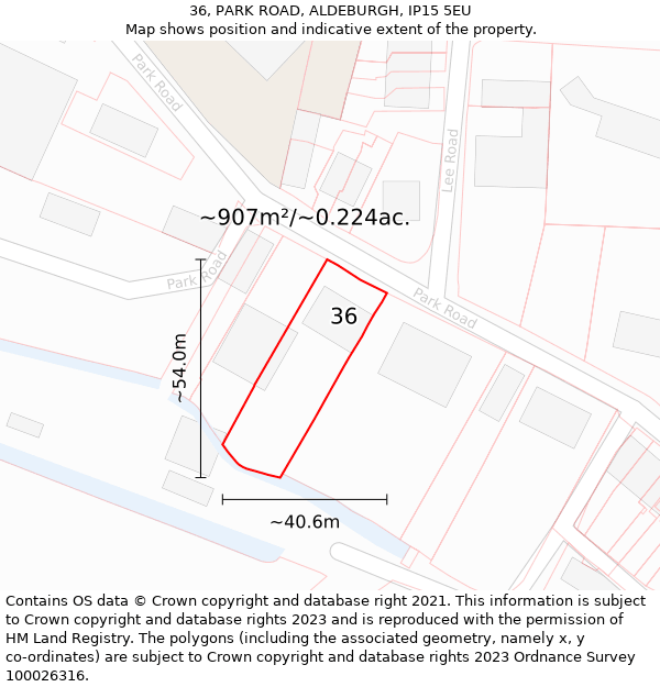 36, PARK ROAD, ALDEBURGH, IP15 5EU: Plot and title map