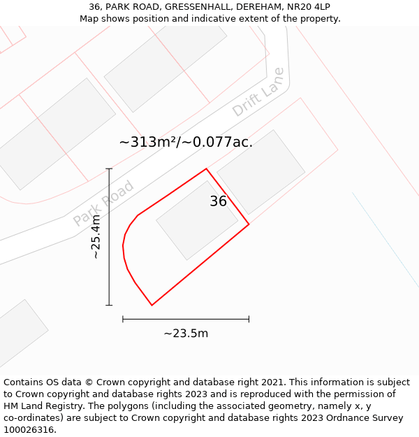 36, PARK ROAD, GRESSENHALL, DEREHAM, NR20 4LP: Plot and title map