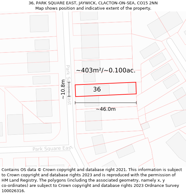 36, PARK SQUARE EAST, JAYWICK, CLACTON-ON-SEA, CO15 2NN: Plot and title map