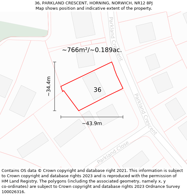 36, PARKLAND CRESCENT, HORNING, NORWICH, NR12 8PJ: Plot and title map