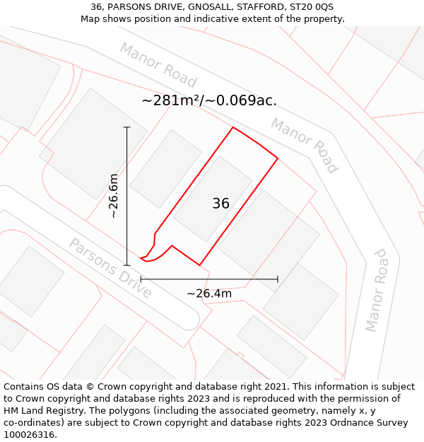 36, PARSONS DRIVE, GNOSALL, STAFFORD, ST20 0QS: Plot and title map