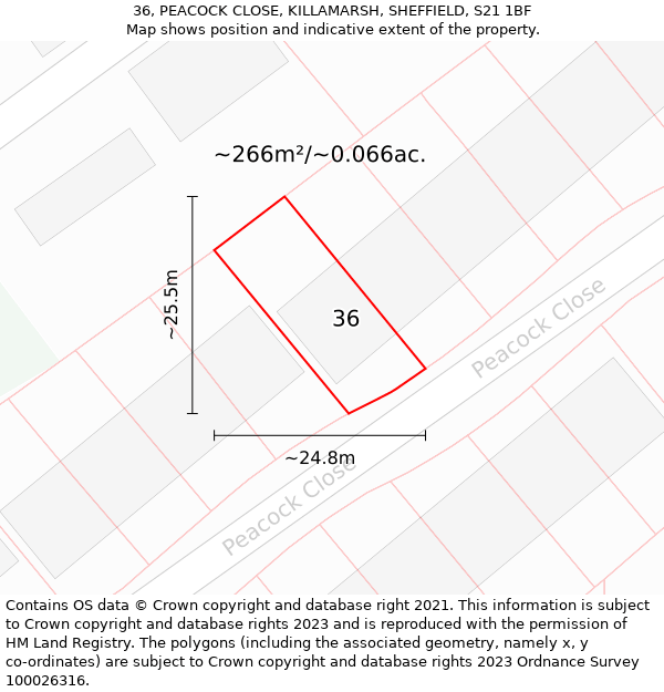 36, PEACOCK CLOSE, KILLAMARSH, SHEFFIELD, S21 1BF: Plot and title map