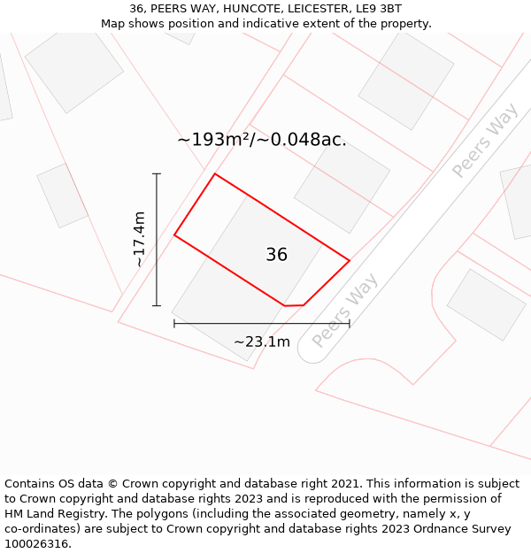 36, PEERS WAY, HUNCOTE, LEICESTER, LE9 3BT: Plot and title map