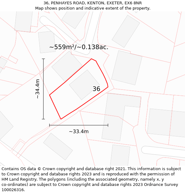 36, PENHAYES ROAD, KENTON, EXETER, EX6 8NR: Plot and title map