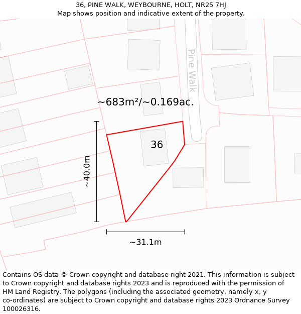 36, PINE WALK, WEYBOURNE, HOLT, NR25 7HJ: Plot and title map