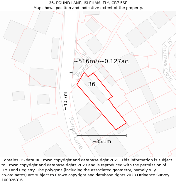 36, POUND LANE, ISLEHAM, ELY, CB7 5SF: Plot and title map