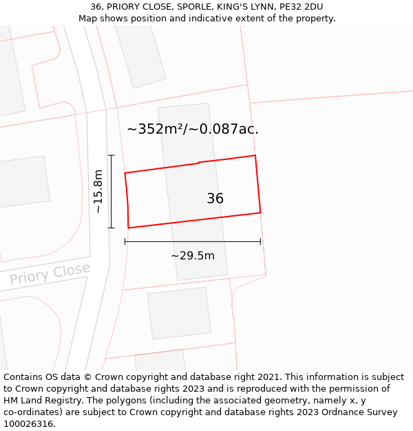 36, PRIORY CLOSE, SPORLE, KING'S LYNN, PE32 2DU: Plot and title map