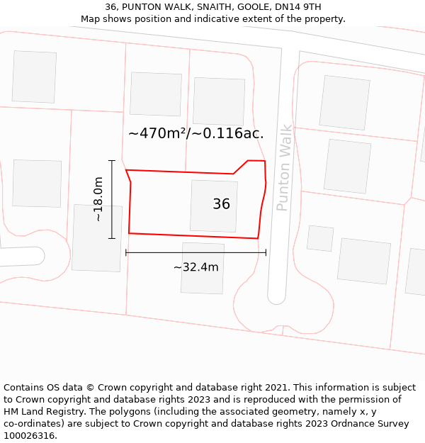 36, PUNTON WALK, SNAITH, GOOLE, DN14 9TH: Plot and title map