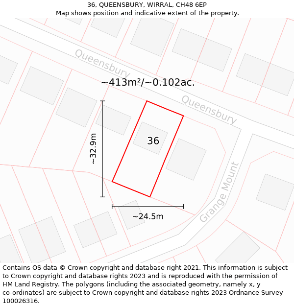 36, QUEENSBURY, WIRRAL, CH48 6EP: Plot and title map