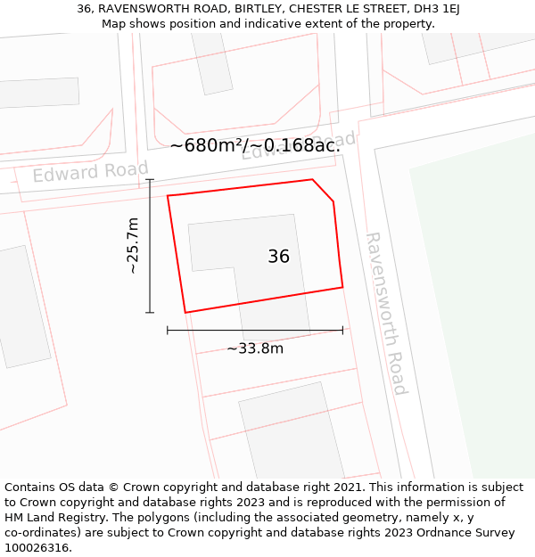 36, RAVENSWORTH ROAD, BIRTLEY, CHESTER LE STREET, DH3 1EJ: Plot and title map