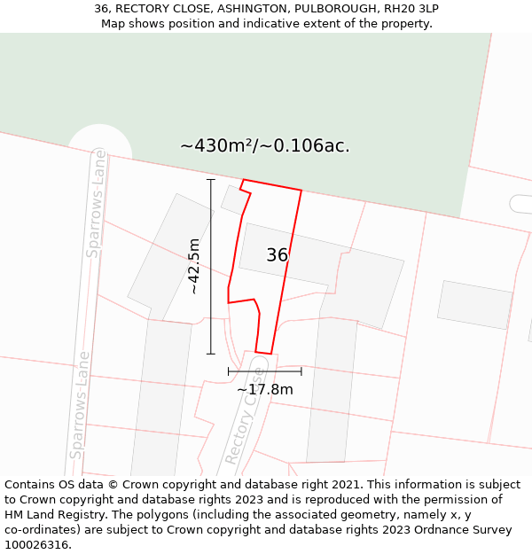 36, RECTORY CLOSE, ASHINGTON, PULBOROUGH, RH20 3LP: Plot and title map