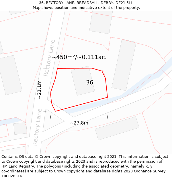 36, RECTORY LANE, BREADSALL, DERBY, DE21 5LL: Plot and title map