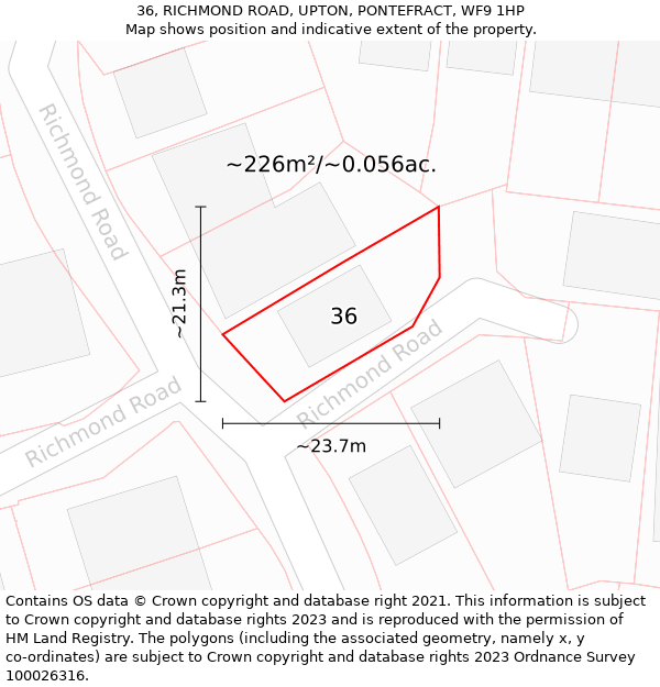 36, RICHMOND ROAD, UPTON, PONTEFRACT, WF9 1HP: Plot and title map