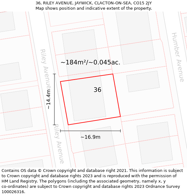 36, RILEY AVENUE, JAYWICK, CLACTON-ON-SEA, CO15 2JY: Plot and title map