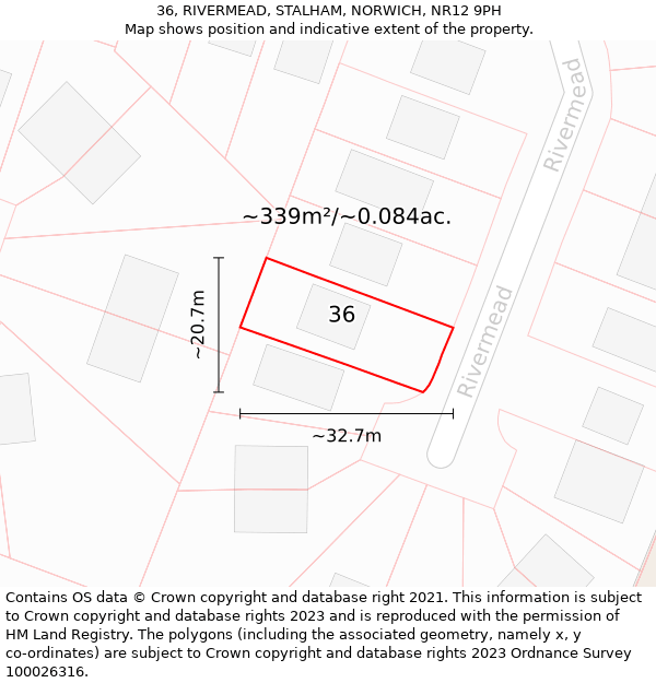 36, RIVERMEAD, STALHAM, NORWICH, NR12 9PH: Plot and title map