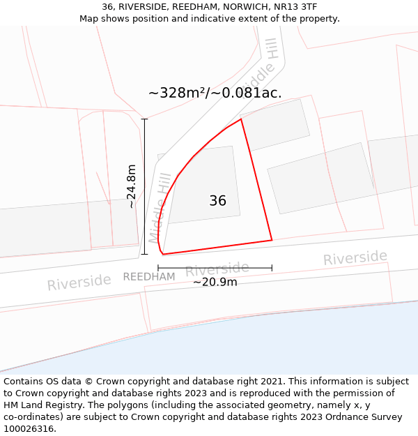 36, RIVERSIDE, REEDHAM, NORWICH, NR13 3TF: Plot and title map