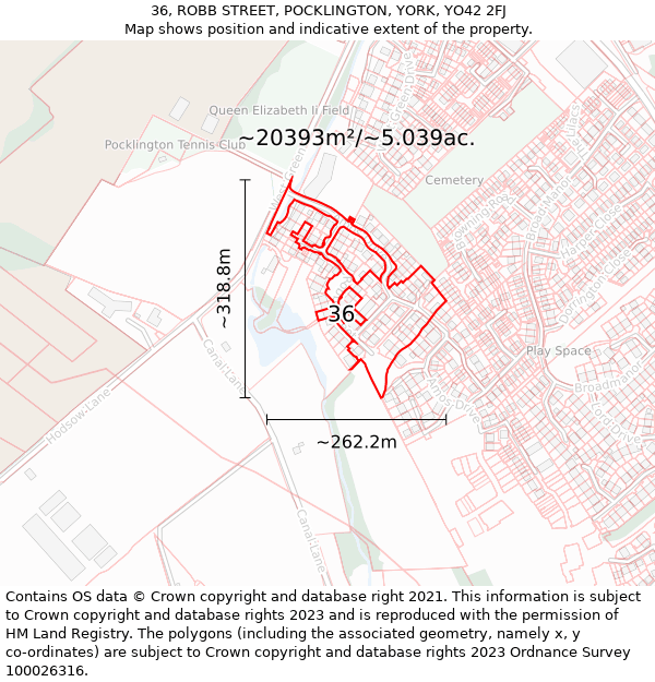 36, ROBB STREET, POCKLINGTON, YORK, YO42 2FJ: Plot and title map