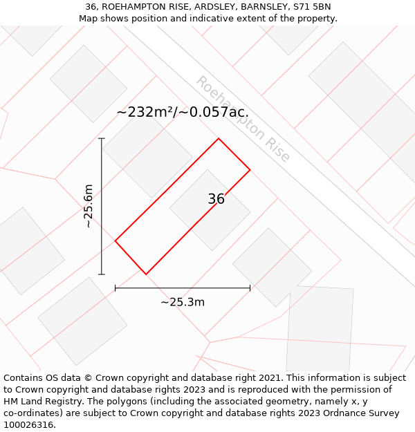 36, ROEHAMPTON RISE, ARDSLEY, BARNSLEY, S71 5BN: Plot and title map