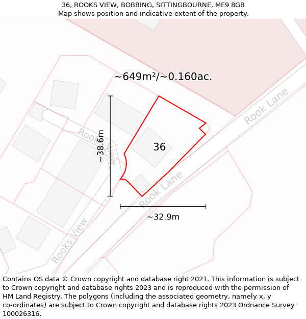 36, ROOKS VIEW, BOBBING, SITTINGBOURNE, ME9 8GB: Plot and title map