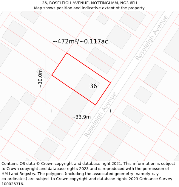 36, ROSELEIGH AVENUE, NOTTINGHAM, NG3 6FH: Plot and title map