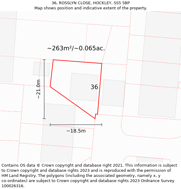 36, ROSSLYN CLOSE, HOCKLEY, SS5 5BP: Plot and title map