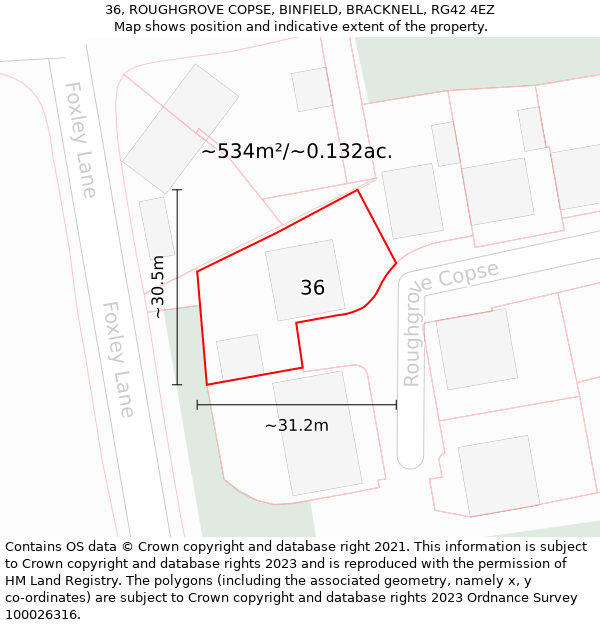 36, ROUGHGROVE COPSE, BINFIELD, BRACKNELL, RG42 4EZ: Plot and title map