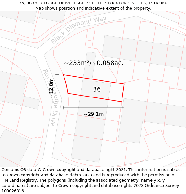 36, ROYAL GEORGE DRIVE, EAGLESCLIFFE, STOCKTON-ON-TEES, TS16 0RU: Plot and title map