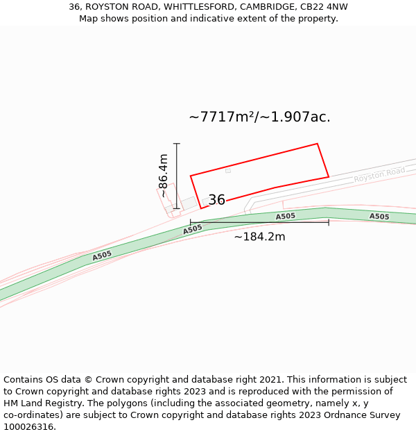 36, ROYSTON ROAD, WHITTLESFORD, CAMBRIDGE, CB22 4NW: Plot and title map