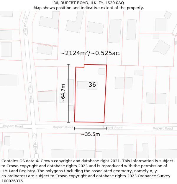 36, RUPERT ROAD, ILKLEY, LS29 0AQ: Plot and title map