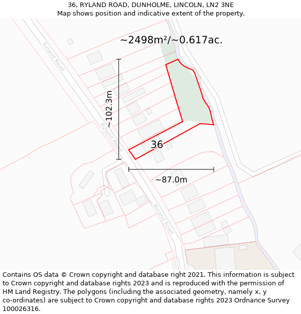36, RYLAND ROAD, DUNHOLME, LINCOLN, LN2 3NE: Plot and title map