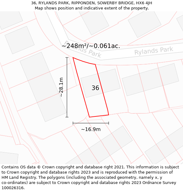 36, RYLANDS PARK, RIPPONDEN, SOWERBY BRIDGE, HX6 4JH: Plot and title map