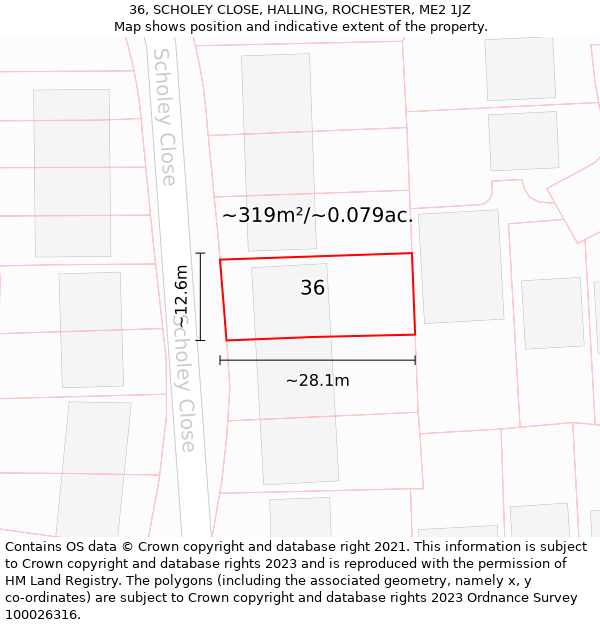 36, SCHOLEY CLOSE, HALLING, ROCHESTER, ME2 1JZ: Plot and title map