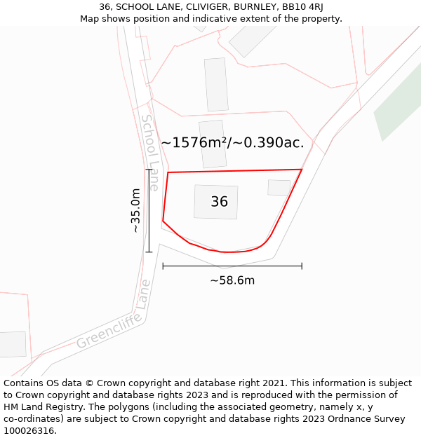 36, SCHOOL LANE, CLIVIGER, BURNLEY, BB10 4RJ: Plot and title map