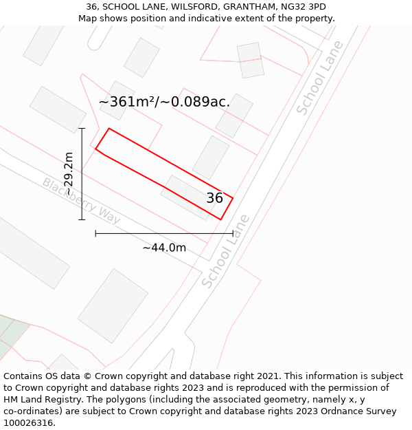 36, SCHOOL LANE, WILSFORD, GRANTHAM, NG32 3PD: Plot and title map