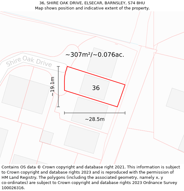 36, SHIRE OAK DRIVE, ELSECAR, BARNSLEY, S74 8HU: Plot and title map