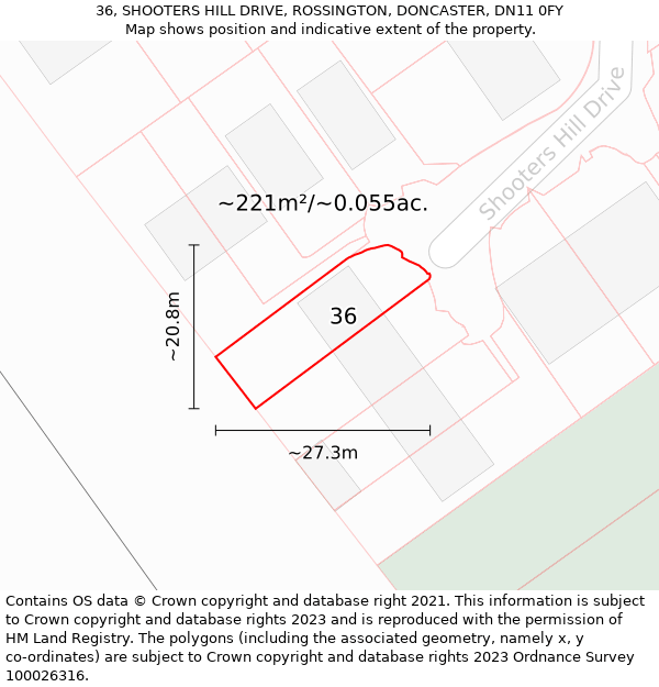 36, SHOOTERS HILL DRIVE, ROSSINGTON, DONCASTER, DN11 0FY: Plot and title map