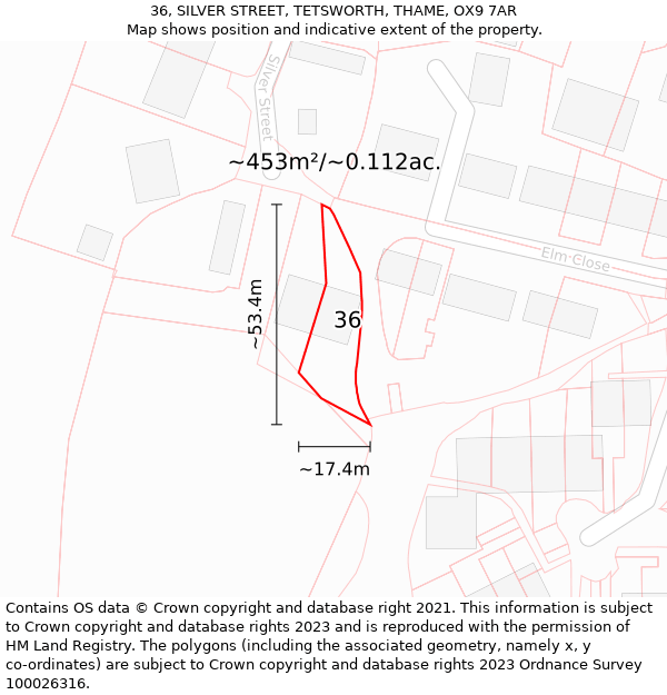 36, SILVER STREET, TETSWORTH, THAME, OX9 7AR: Plot and title map