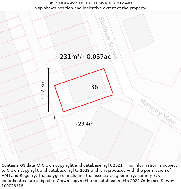 36, SKIDDAW STREET, KESWICK, CA12 4BY: Plot and title map