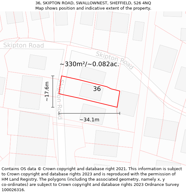 36, SKIPTON ROAD, SWALLOWNEST, SHEFFIELD, S26 4NQ: Plot and title map