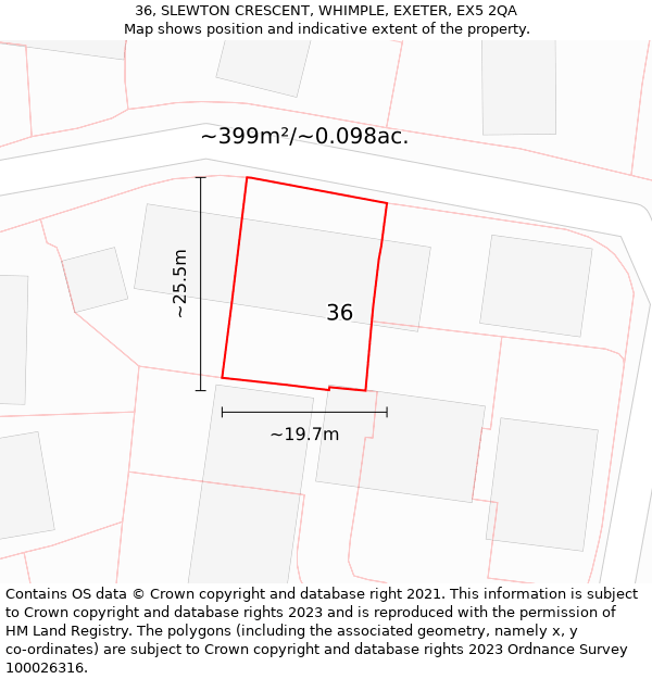 36, SLEWTON CRESCENT, WHIMPLE, EXETER, EX5 2QA: Plot and title map