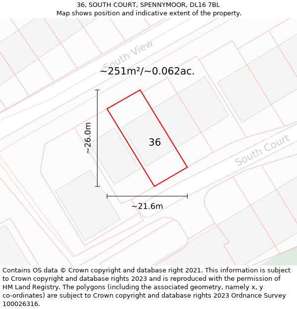 36, SOUTH COURT, SPENNYMOOR, DL16 7BL: Plot and title map