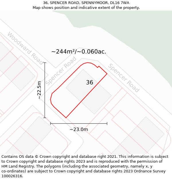 36, SPENCER ROAD, SPENNYMOOR, DL16 7WA: Plot and title map